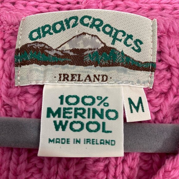 Aran Crafts Pink Cable Knit Merino Wool Cardigan Sweater M colorful pink scallop - Picture 5 of 10
